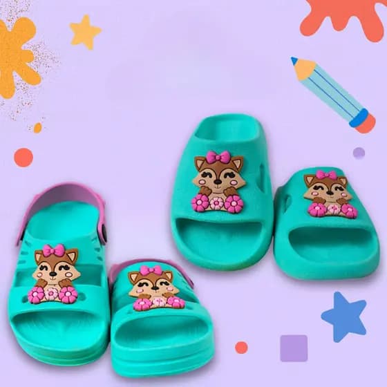 Sandália Papete Chinelo Nuvem Infantil Menina Leve Azul Turquesa Raposinha Promoção Criança