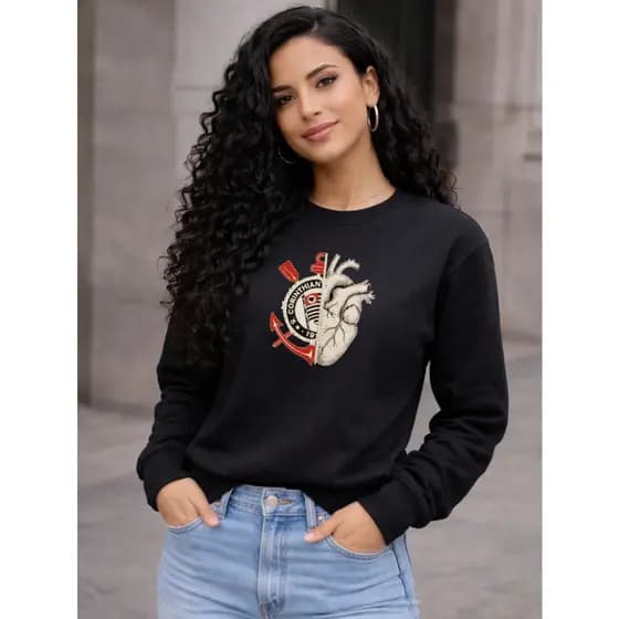 Blusa de Frio Moletom Gola Redonda Flanelado CORINTHIANS TIMÃO UNISSEX