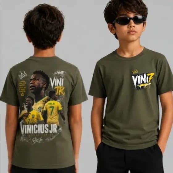 CAMISETA VINICIUS JUNIOR INFANTIL JOGADOR SELEÇÃO BRASILEIRA 100% ALGODÃO LANÇAMENTO PROMOÇÃO