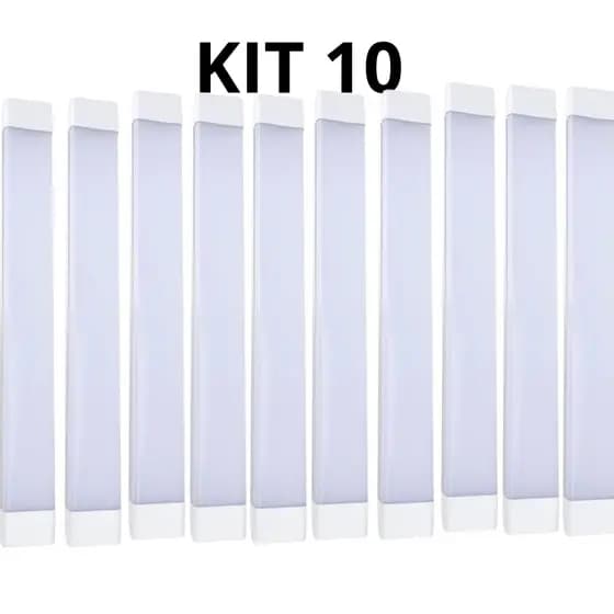 Kit 10un Luminaria slim Led 80w 120cm Linear com calha sobrepor 6500K Branco Frio 110v/220v