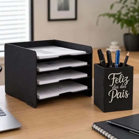 Kit Escritório Dia dos Pais Organizador Montado com Porta-Lápis