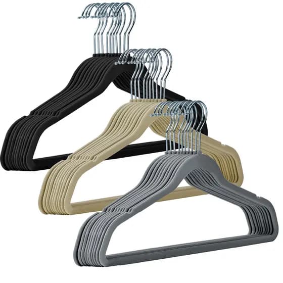 Kit 200 Cabides Veludo Adulto Slim Antiderrapante Preto, Bege ou Cinza