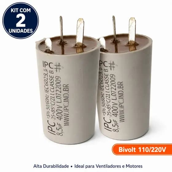 Kit 2 Capacitor 8,5uf 400V 3 pinos para Ventilador Motor Lorensid Ventdelta Arge