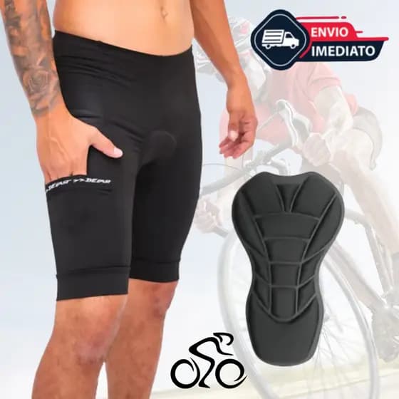 BERMUDA DE CICLISMO MASCULINA ACOLCHOADA ALTA DENSIDADE | 2 BOLSOS + FORRO DE ESPUMA