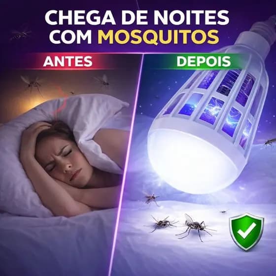 Lâmpada Mata Mosquito LED UV 15W 110V E27 Repelente Insetos Moscas Silenciosa Econômica