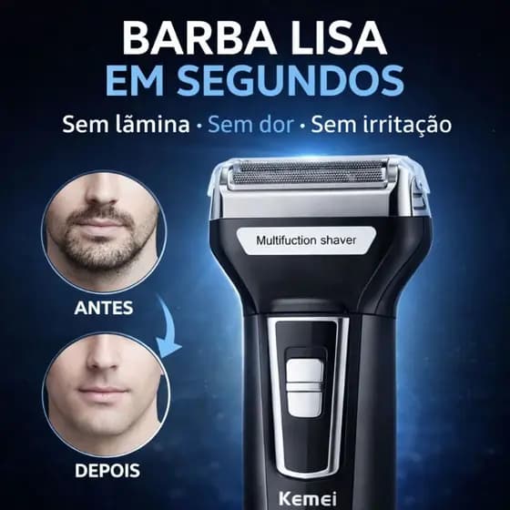 Aparador de Barba 3 em 1 Kemei Recarregável Bivolt Barbeador Elétrico Nariz Cabelo Sem Fio