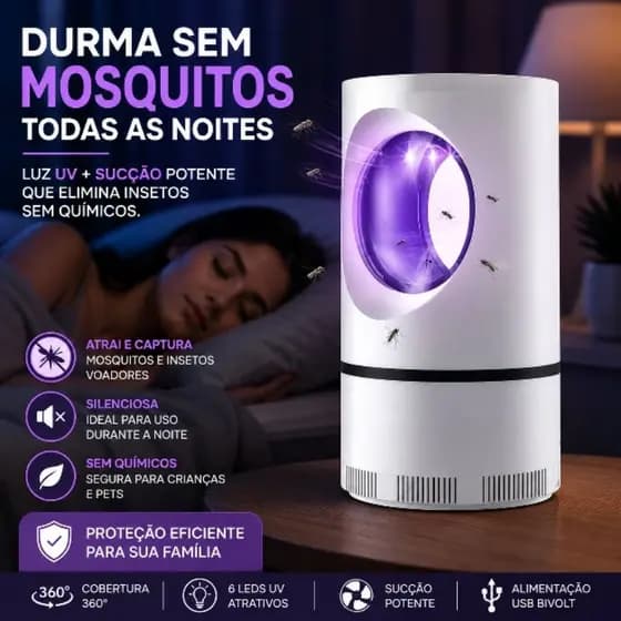 Luminária Mata Mosquito LED UV USB Bivolt Armadilha Inseto S