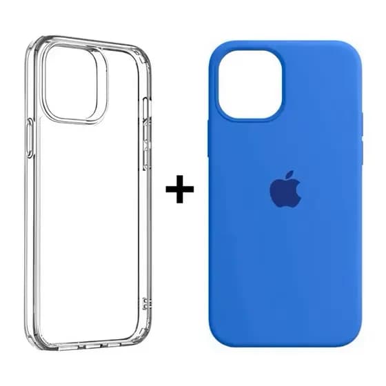 Kit 2 Capinhas Case Silicone Aveludada Colorida e acrílico Transparente para iphone 11 11pro 11promax