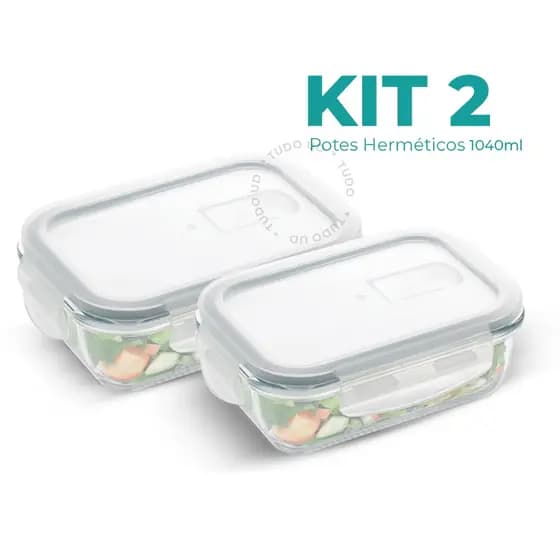 Conjunto 2 Potes 1040ml Marmita Vidro Hermético 4 Travas Com Válvula