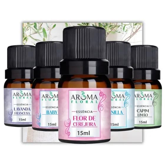 Kit 5 Essências - Aroma Floral - Para Aromatizador Difusor Elétrico e Umidificador a Base de Agua