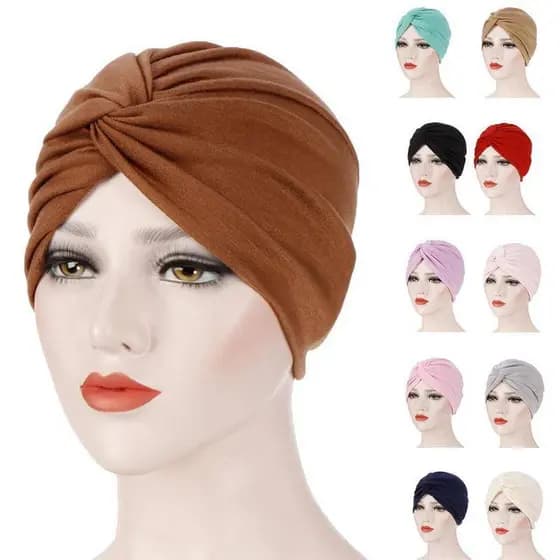 Touca feminina muçulmano touca de quimioterapia com pregas lenço cobertura para cabeça bandana índia