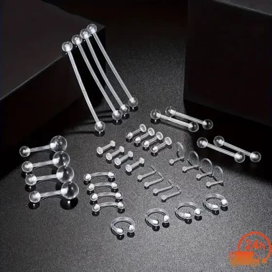 Kit com 30 Peças de Piercings Retentores Industriais em Plástico: Versatilidade para Diversos Estilos de Piercing
