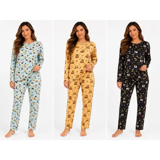 Pijama Longo Inverno feminino Suede Estampado