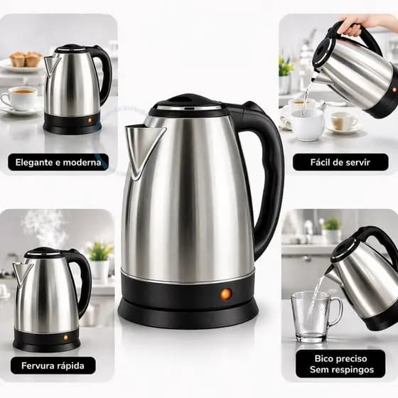 Chaleira Elétrica Jarra Café Chá Inox 110v 220v p Aquecimento Rápido Moderna Desligamento Automático