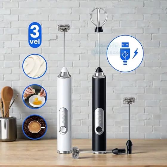 Mixer Batedor Misturador Elétrico para Bebidas Leite Café Suco Vitamina Fitness Clara de Ovo 2 em 1