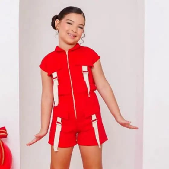 macaquinho macacão infantil menina blogueirinha vestido conjunto short blusa vermelho verde Natal