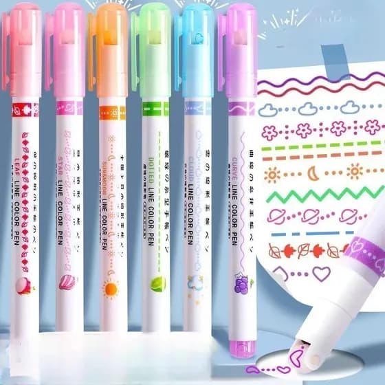 Kit 1/6 Cores Caneta Carimbo Roller Colorido Papelaria/Papelaria Fofa