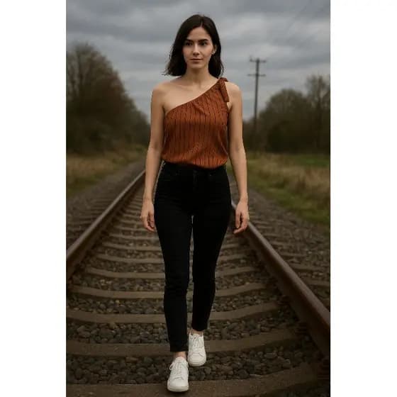 blusa femenina so manga un hombro (Duna crepinho estampado) veraô