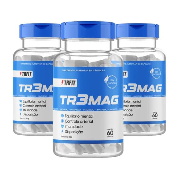 Kit 3 Potes Magnésio Tr3Mag disposição equilibrio mental imunidade e controle arterial TRFIT