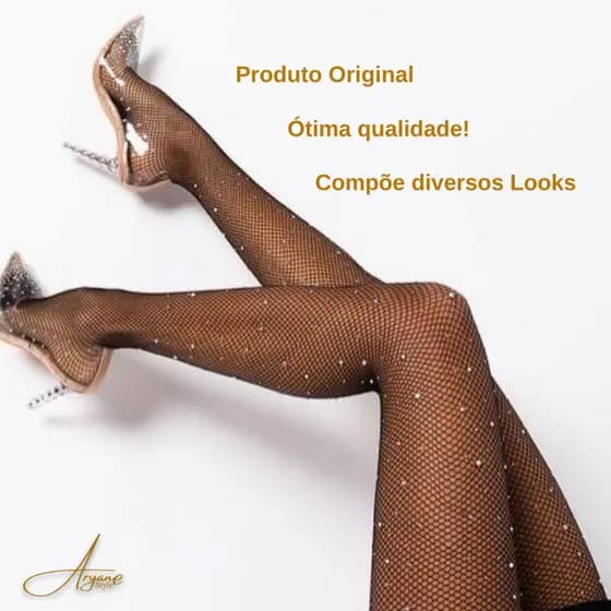 Meia Calça Arrastão Preta com Brilho Strass Tamanho Único – Elegante e Confortável