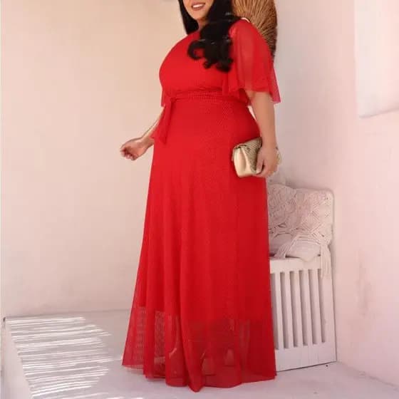 Vestido Longo Festas; Acinturado Forrado e Fluido Plus Size