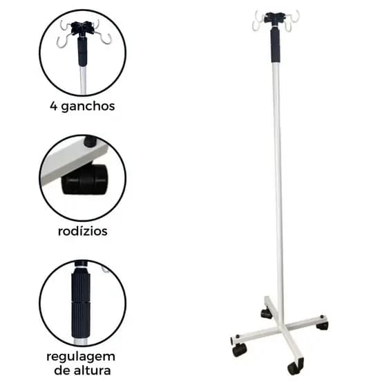 Suporte Para Soro Hospitalar Com Rodas e Regulagem de Altura