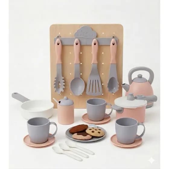 kit Cozinha Infantil 22 Peças Utensilios + Panelinhas + Xicara Faz de Conta