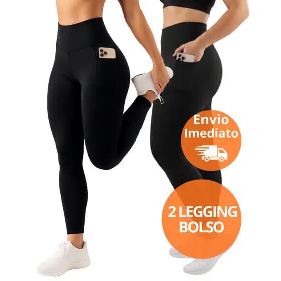 Kit 2 Calça Legging Feminina Cós Alto Bolso Lateral Suplex Fitness Academia | Cobertura Reforçada, Baixa Transparência