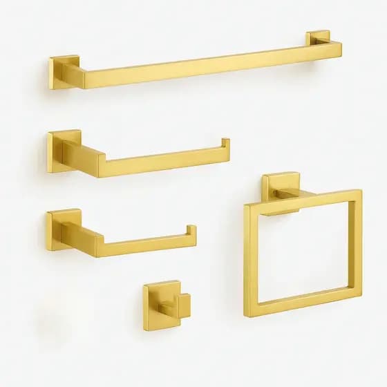 Toalheiro Dourado Premium Com Acessórios Para Banheiro 5 Pcs
