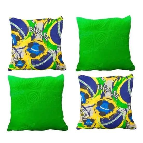 Capas de Almofada Brasil 45x45 Kit com 4 Verde e Estampadas – Decoração Sala Moderna Futebol