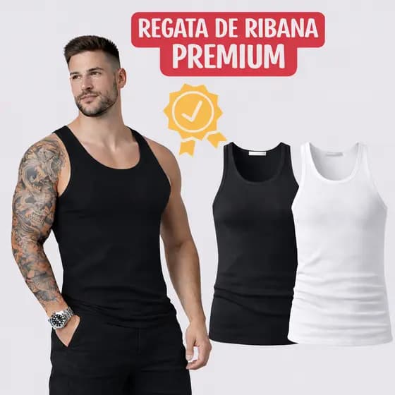 KIT 2 Regata Masculina Canelada Com Elastano Americana Básica Preta Branca P Ao GG