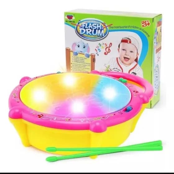 Tambor Bebê Infantil Batuque Com Som E Luz Educativo Musical