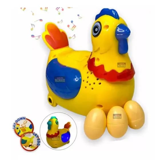 Pato Bota Ovos Amarelo Infantil Anda Toca Som Luz Brinquedo