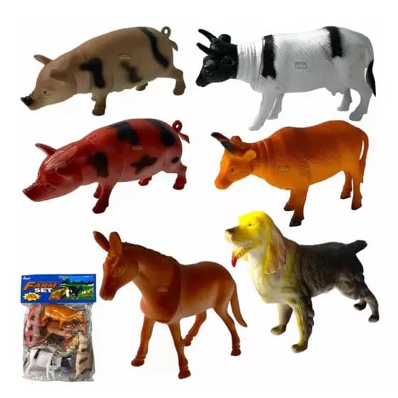 Kit 6 Animais Grande Fazenda Fazendinha Brinquedo Borracha