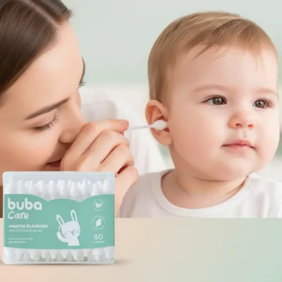 Hastes Flexíveis Buba Cotonete de Bebê com Ponta de Segurança p/ Recém-nascido 60, 120 ou 180 hastes