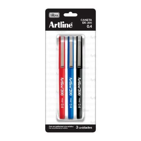 Caneta Hidrográfica 0.4mm EK-200 Artline kit com 3 - Tilibra