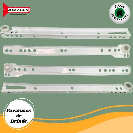 Corrediça Gaveta Trilho Branco 30cm, 35cm, 40cm e 45cm - Jogos c/ 1, 2, 3 e 4 pares - Acompanha Parafusos