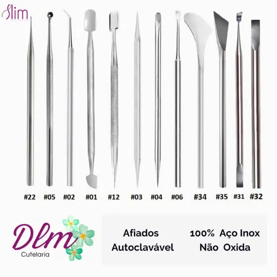 Kit Completo Com 12 Instrumentos Slim Para Manicure