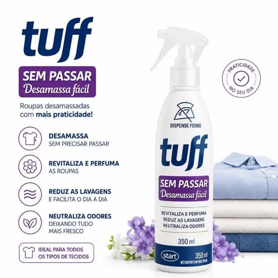 Tuff Desamassa Roupa Fácil 350ml 3, 2 ou 1 Unidades Sem Ferro Neutraliza Odores Perfuma Praticidade