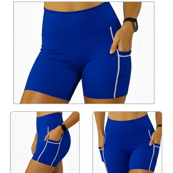 Short Cintura Alta Compressão Com Bolsos Laterais Fitness Academia Corrida CrossFit Yoga Feminino