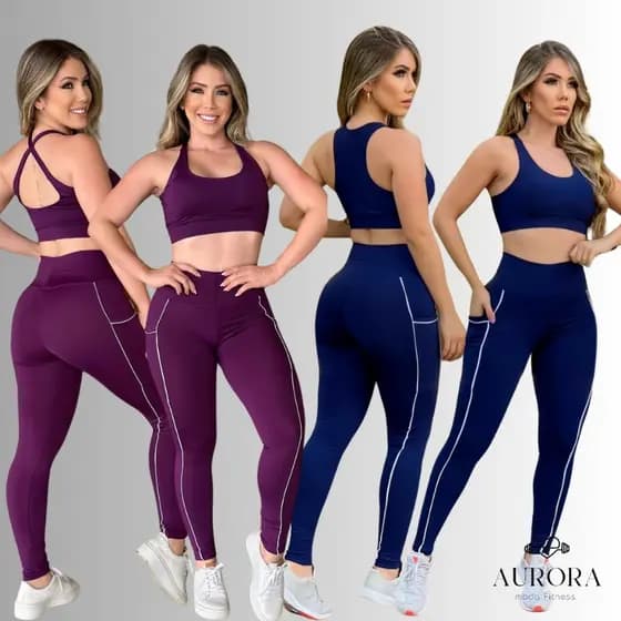 Conjunto Calça Legging e Top Cropped Fitness Academia Feminino Esportivo