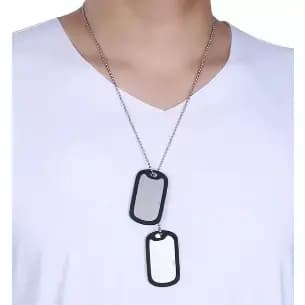 Corrente colar militar masculino placa identificação aço inox