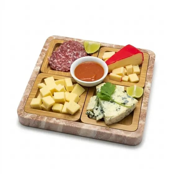 Conjunto 4 Petisqueiras Quadradas Madeira Natural Design Elegante Servir Aperitivos Gourmet