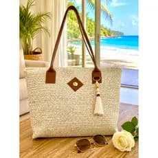 Bolsa Feminina Grande Tote Shopper /praia dia a dia impermeável artesanal/Com Zíper Forrada Estruturada