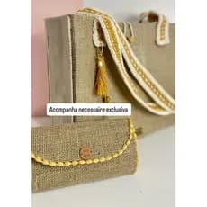 Bolsa artesanal premium em juta com alça de crochê | bolsa feminina elegante + necessaire brinde | exclusiva JosyVeste