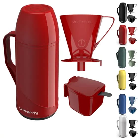Kit Garrafa Térmica Roma 1 Litro Com Suporte para Filtro de Café 102/103 Açucareiro 350 ML Café Chá