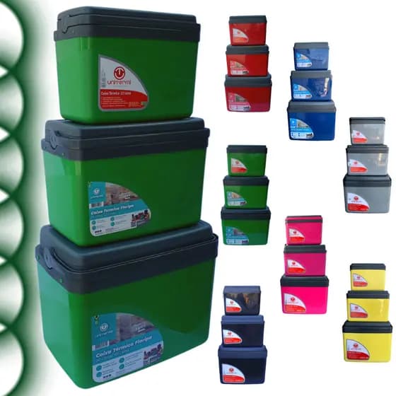 Kit Caixa térmica Cooler 7,5L + 15L + 30L Alça Tampa bandeja Floripa Unitermi Cerveja PraiaChurrasco