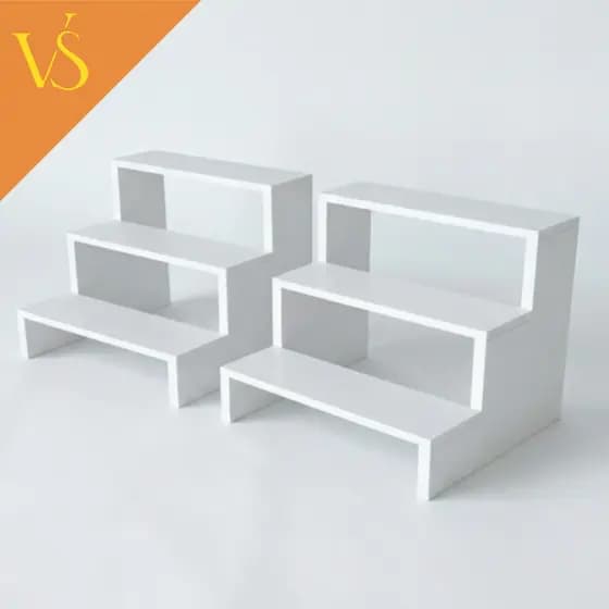 Conjunto 2 Expositores Escadinhas Para Festas Docinhos Lembranças Salgados MDF 9MM Branco Cru