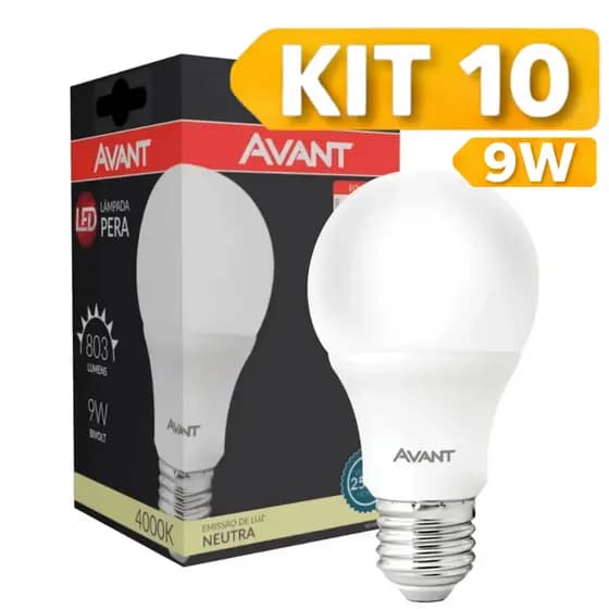 Kit 10 Lâmpadas LED Avant 9W Modelo Pera Cor Branco Neutro 4000K Bivolt