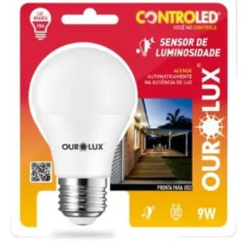 Lâmpada inteligente com sensor de luminosidade 9w 6500k - Ourolux